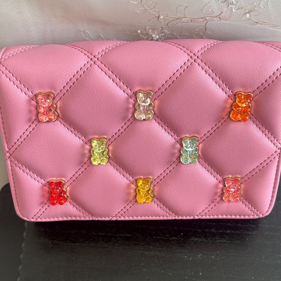NWT Betsey Johnson Pink Quilted Bag with Multicolor Gummy Bear Accents - Picture 5 of 13